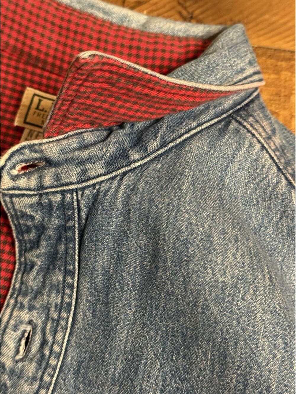 Vintage LL Bean Denim Flannel Lined Shirt Shacket Made In USA Size L - Picture 5 of 9